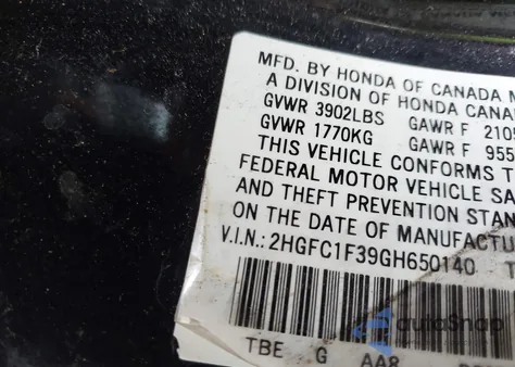 2016 Honda Civic Ex-T z USA, uszkodzony, nr VIN 2HGFC1F39GH650140